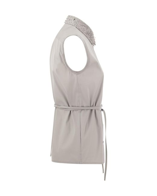 Fabiana Filippi Gray Bead-Embellished Poplin Blouse