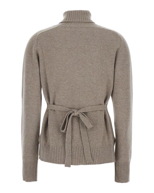 P.A.R.O.S.H. Gray P.A.R.O..H. Belted High Neck Knitted Sweater