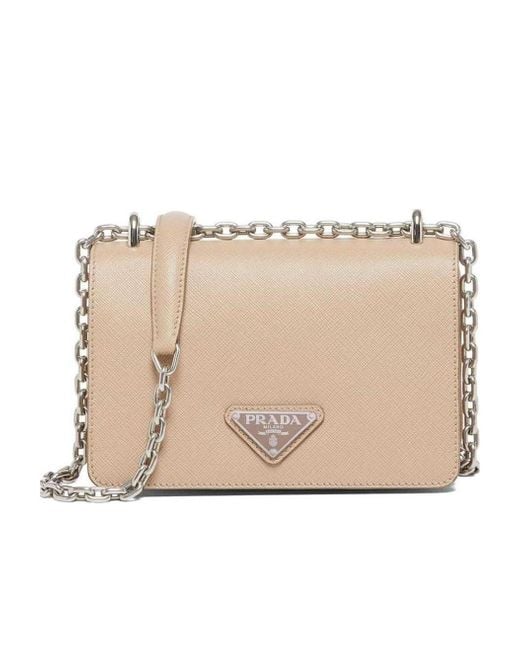 Prada Natural Chain-Link Trim Shoulder Bag