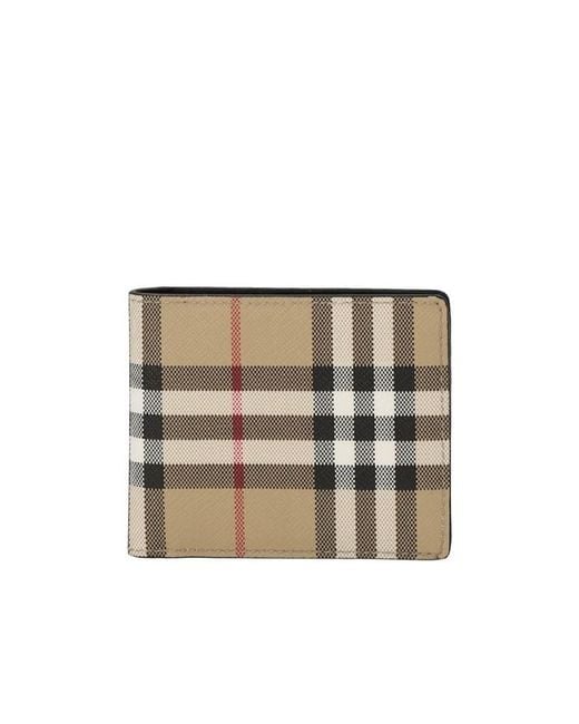 Burberry White Checked Bi-Fold Wallet for men