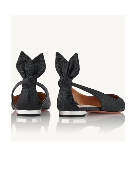 Aquazzura White Bow Tie Leather Ballerina Shoes