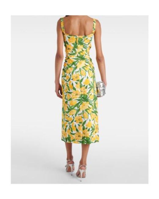 Carolina Herrera Green Floral Ruched Poplin Midi Dress