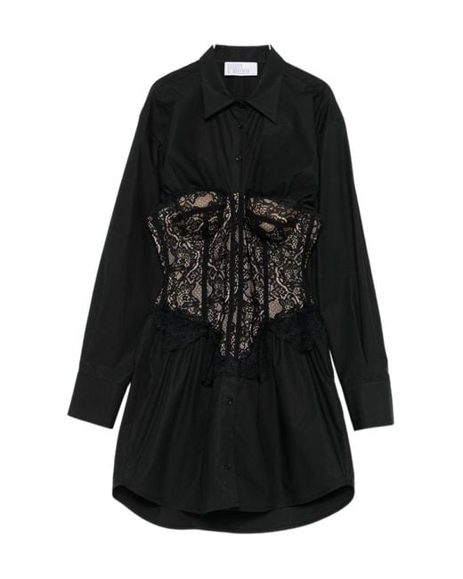 GIUSEPPE DI MORABITO Black Lace-Corset Shirt Mini Dress