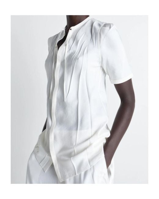 Lemaire White Pleated Short-Sleeve Top
