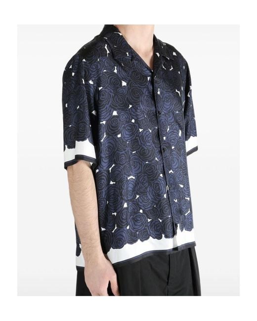 Givenchy Blue All-Over Rose Printed Bowling Shirt for men