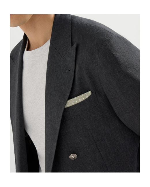 Brunello Cucinelli Gray Geometric-Print Silk Pocket Square for men