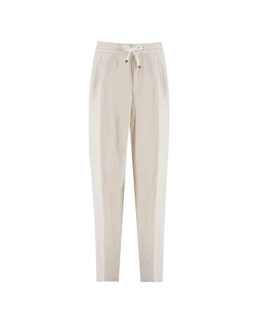 Brunello Cucinelli White Elasticated Waistband Drawstring Pants for men