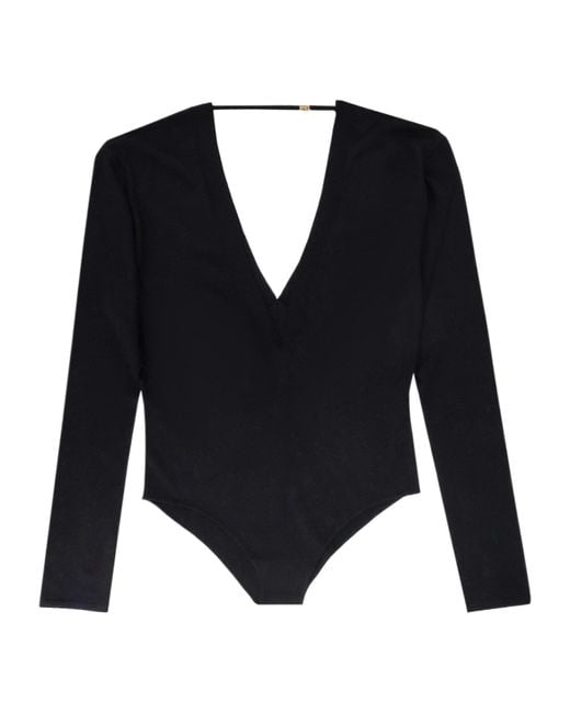 Saint Laurent Blue V-Neck Long-Sleeved Top