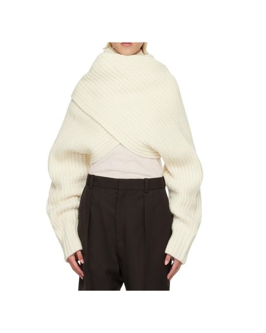 Sacai Women's White Ribbed Knit Cropped Turtleneck Sweater