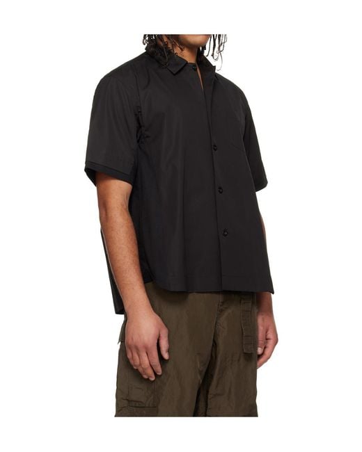 Sacai Black Collared Short-Sleeved Shirt for men