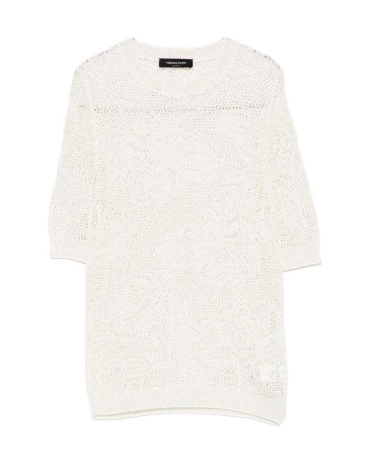 Fabiana Filippi White Openwork Short-Sleeved Knitted Top