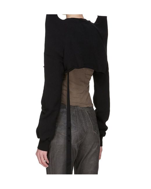 Rick Owens Black Tecsweat Cropped Sweatshirt