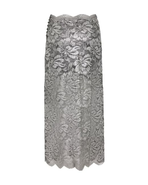 Rabanne Gray Floral-Lace Midi Skirt