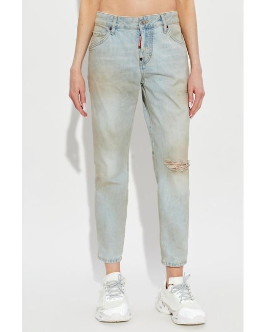 DSquared² Gray Distressed Light Wash Teddy Distressed Jeans
