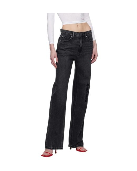 Alexander Wang Black Logo Embroidered Straight Leg Jeans