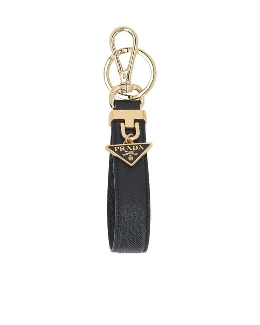 Prada White Logo Plaque Key Ring