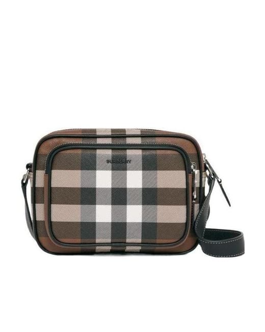 Burberry Black Dark Birch Check-Print Compact Messenger Bag for men