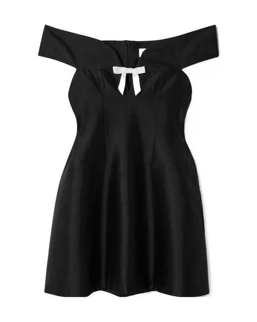 ShuShu/Tong Black Bow-Embellished Cutout Wool And Silk-Blend Mini Dress