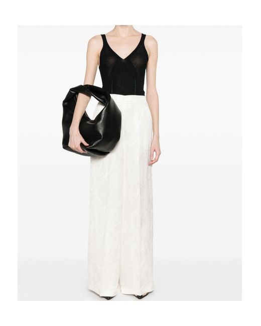 Twinset White Jacquard Satin Palazzo Trousers