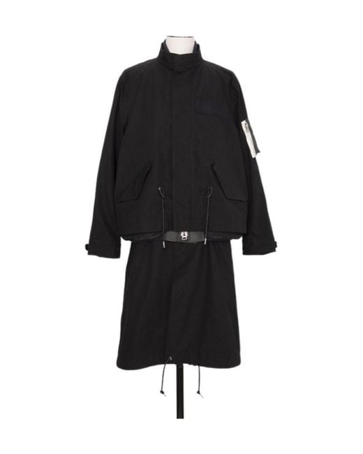 Sacai Black Nylon Twill X Rip Stop Coat for men