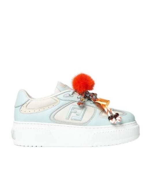 Fendi White Match Platform Low-Top Sneakers
