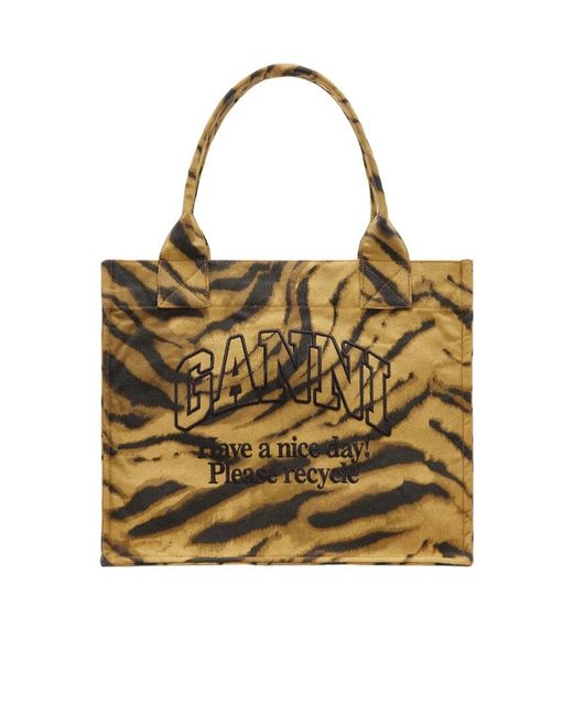 Ganni Metallic Zebra Print Large Tote