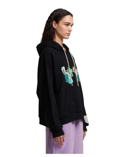 MSGM Black Slogan-Print Organic-Cotton Hoodie for men