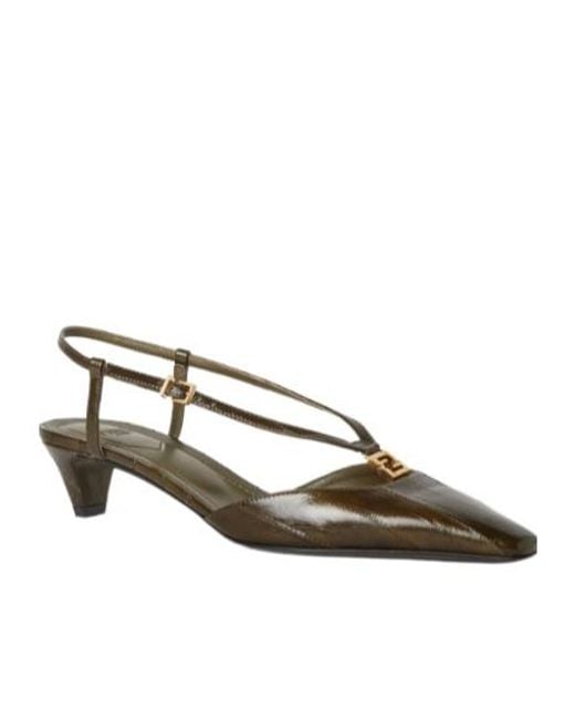 Fendi Brown Ffold Square-Toe Slingback Pumps
