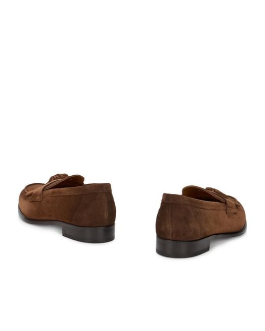 Doucal's Brown Tassel Suede Loafers for men