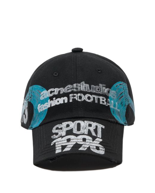 Acne Black Distressed Logo Cap