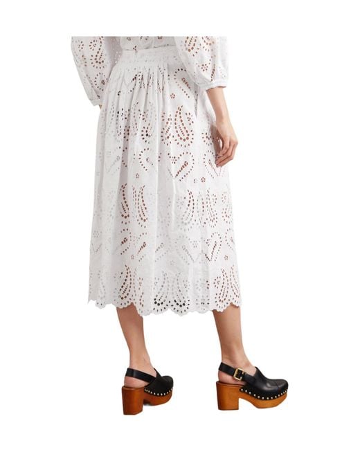 Etro White Cotton-Blend Poplin Midi Skirt