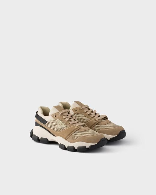 Prada Multicolor Mesh Fabric And Suede Sneakers