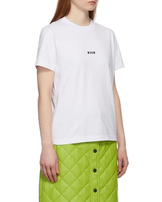 MSGM White Logo Printed Crewneck T-Shirt