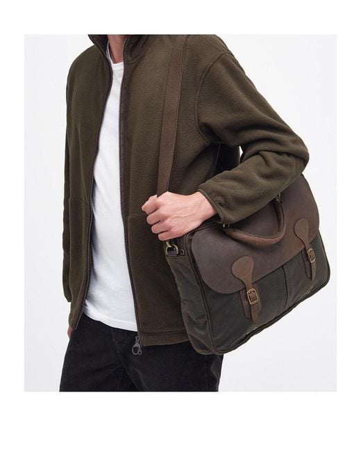 Barbour Brown Foldover Logo Embossed Briefcase for men