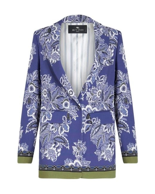 Etro Blue Printed Cady Jacket