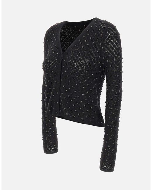 Max Mara Black Embellished V-Neck Cardigan