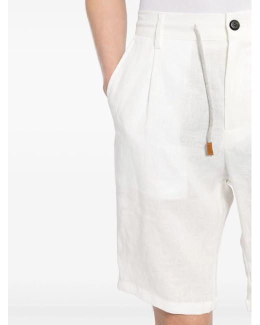 Eleventy White Linen Bermuda Shorts for men