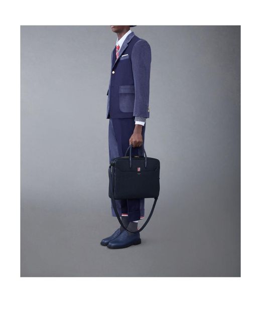 Thom Browne Blue Logo-Printed Top Handle Laptop Bag for men
