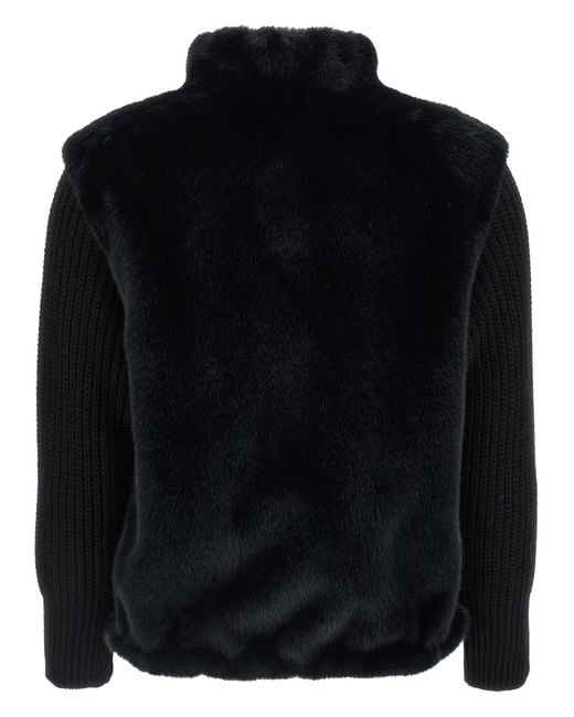 Herno Black Faux Fur Ribbed-Cuff Jacket