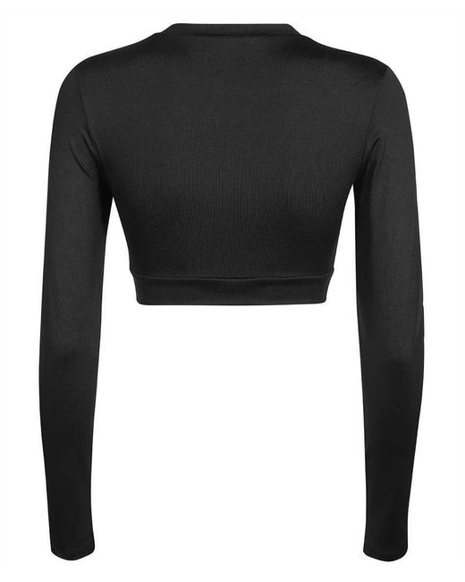 MSGM Black Logo-Printed Crewneck Cropped Top