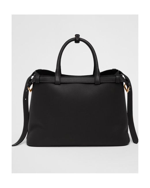 Prada Black Buckle Medium Leather Handbag With Double Belt