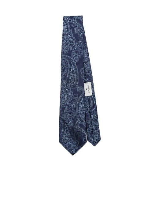 Etro Blue Pattern Jacquard Pointed-Tip Tie for men