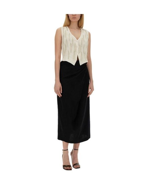 Alysi Black Twisted Midi Skirt