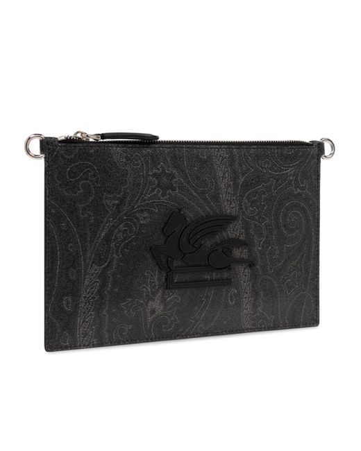 Etro Black Pegaso Zip-Up Shoulder Bag for men