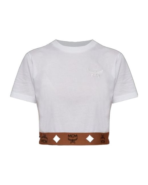 MCM Gray Logo-Print Cropped T-Shirt