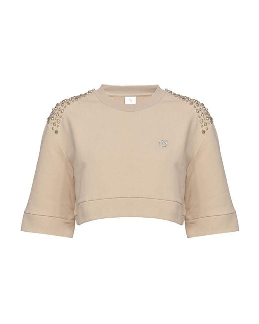 Pinko Natural Embellished Cropped Sweatshirt