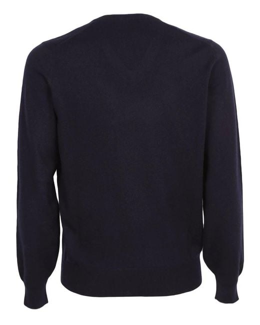 Brunello Cucinelli Blue V-Neck Knitted Jumper for men