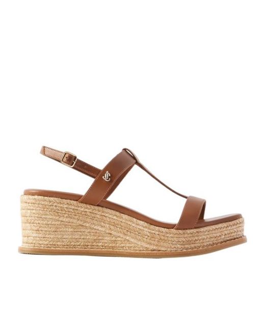 Jimmy Choo Brown Leather Espadrilles Wedge Sandals
