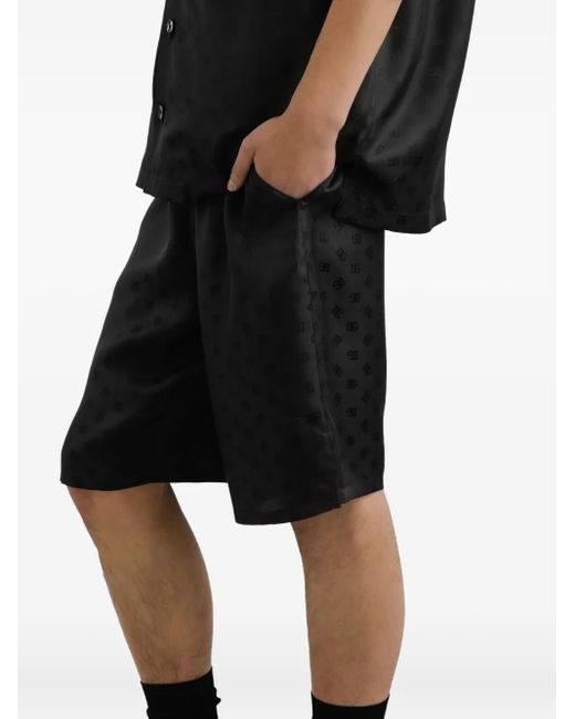 Dolce & Gabbana Black Monogram Elastic Waist Shorts for men