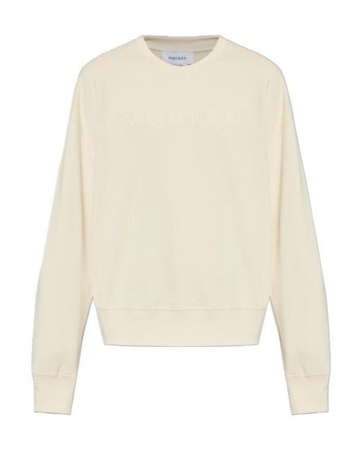McQueen White Logo Printed Crewneck Sweatshirt for men